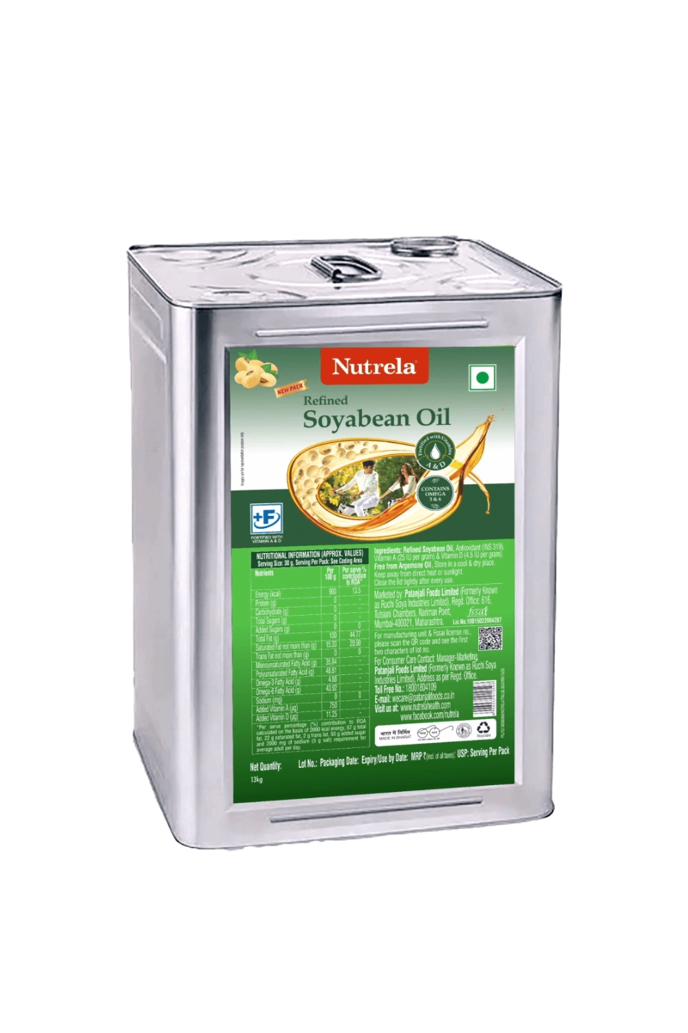 Nutrela Soya Refined Oil Tin 13 KG